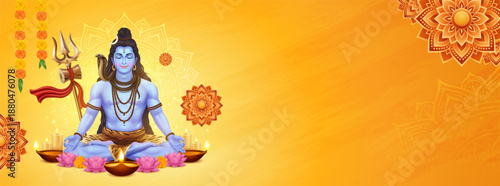 Lord Shiva Meditating on Lotus Wide Web Banner