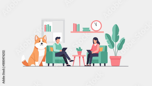 Cozy therapy session with a dog present in a modern room