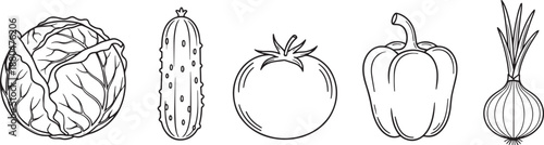 Assortment of vegetables in sketch drawing style on transparent