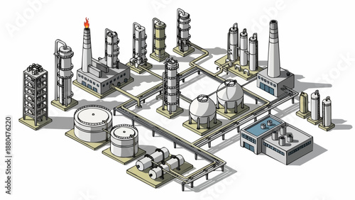 Industrial Chemical Plant Complex Isometric View.