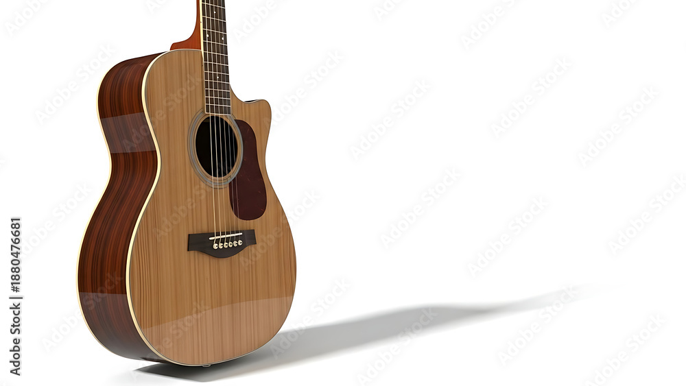 Obraz premium acoustic wooden guitar isolated on white background, classic musical instrument for music performance and creative art concept