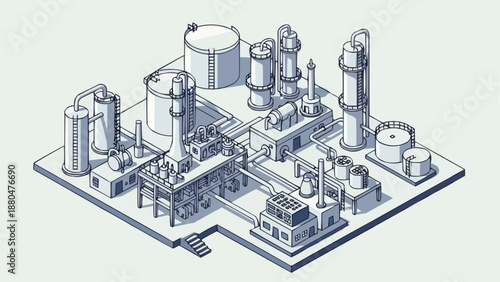 Industrial Chemical Plant Complex Isometric Illustration.