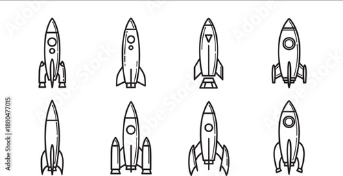 Retro rocket ship illustrations on transparent background