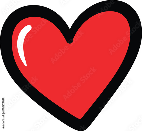 A large red heart with a black outline