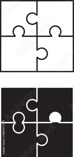 Jigsaw puzzle piece outline and silhouette for teamwork metaphors