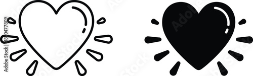 Black and white heart icons with dynamic lines for love and passion concepts