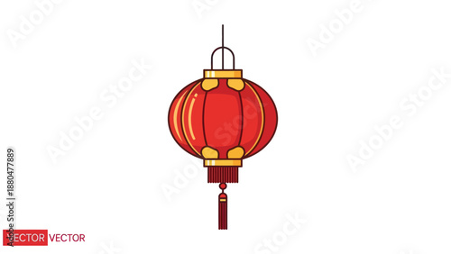 Traditional Chinese Red Lantern with Tassel - Festive Illumination Vector Art