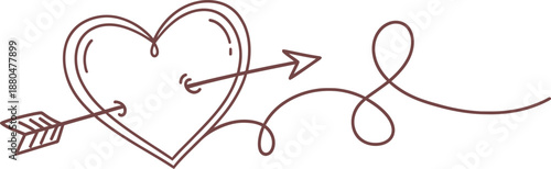 Hand drawn heart pierced by an arrow line art doodle element for valentines day or love concept