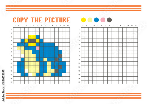 Copy the picture grid drawing worksheet for kids. Pixel art frog