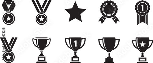 Set of black and white award icons on a transparent background