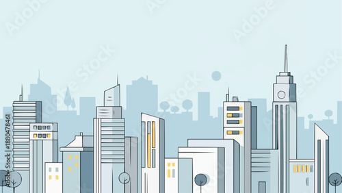 Modern Cityscape Skyline Illustration with Tall Buildings.
