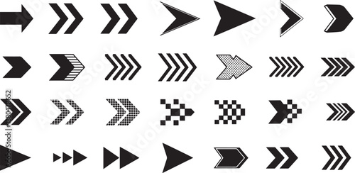 Directional arrow icons set with different pointer styles and shapes