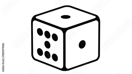 A single white die with black dots is shown from an angled perspective.