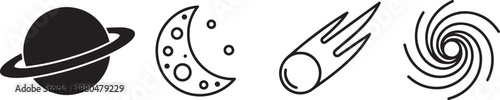 Astronomy space objects planet moon comet and galaxy icons