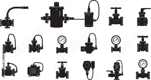 Hydraulic system components industrial valve and pump icons