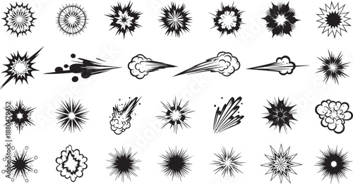 Abstract comic book explosions effects stars shapes speed lines vector art