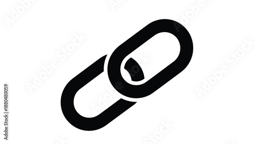 A simple black chain link icon is depicted against a white background.