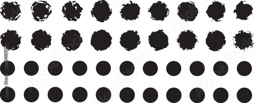 Set of grunge brush stroke circles in black ink