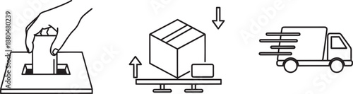 Shipping logistics delivery icons set package truck handling process line