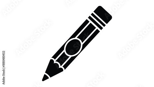 A simple black silhouette of a pencil on a white background represents creativity.