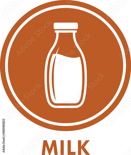 Milk bottle icon with brown circle background, representing dairy products and fresh beverage
