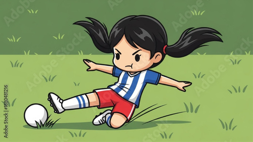 Cute Chibi Girl Kicking Soccer Ball