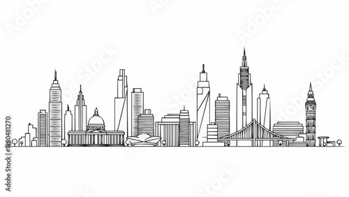 Cityscape Skyline Drawing Modern Buildings Landmark Architecture.