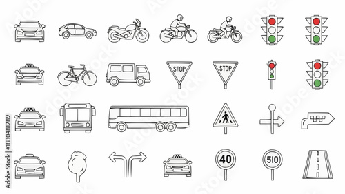 Collection of Transportation Icons and Traffic Signs.