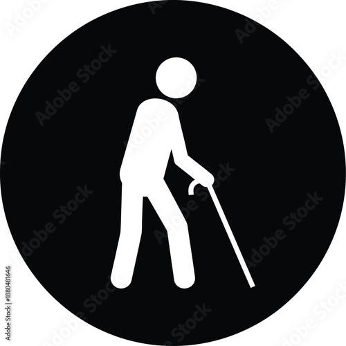 An icon of an elderly person with a cane walking slowly in a circular frame