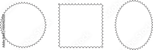 Blank postage stamps. icon .  Simple postal frame. rectangle oval square circle sticker post template. Vector eps 10.
