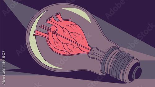 Heart inside lightbulb symbolizing emotions and ideas