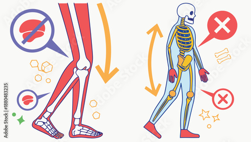 Proper walking posture and incorrect gait illustration