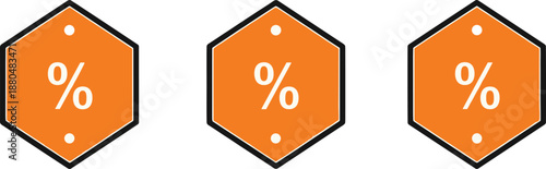 Orange discount percentage badge icons set in flat vector style for sales promotions pricing and ecommerce design projects