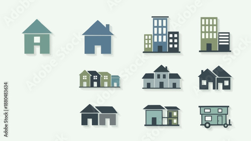 Collection of Modern House Icons and Building Illustrations.