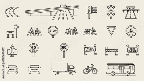 Collection of Transportation and Road Signs Icons.