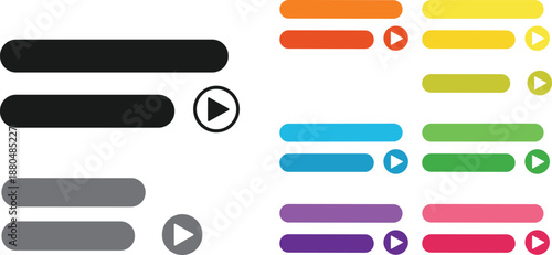 Colorful audio player interface elements set in flat vector style for music apps media controls and user interface design projects