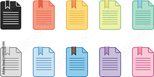 Colorful document file icons set in flat vector style for office apps paperwork organization and digital workflow design projects