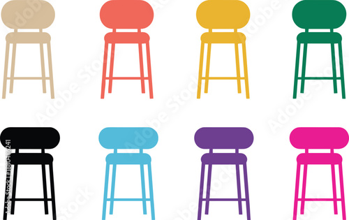 Colorful bar stool chair icons set in flat vector style for furniture apps branding interior design projects