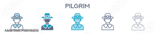 Pilgrim Element For Design Graphic - Multi Styles. Vector Illustration Of Two Colored And Black. Multiple Icons Designs Can Be Used For Mobile, Ui, Web 