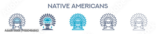 Native Americans Element For Design Graphic - Multi Styles. Vector Illustration Of Two Colored And Black. Multiple Icons Designs Can Be Used For Mobile, Ui, Web 