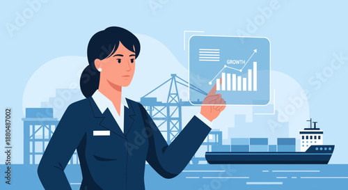 Businesswoman Analyzing Shipping Industry Data Trends.