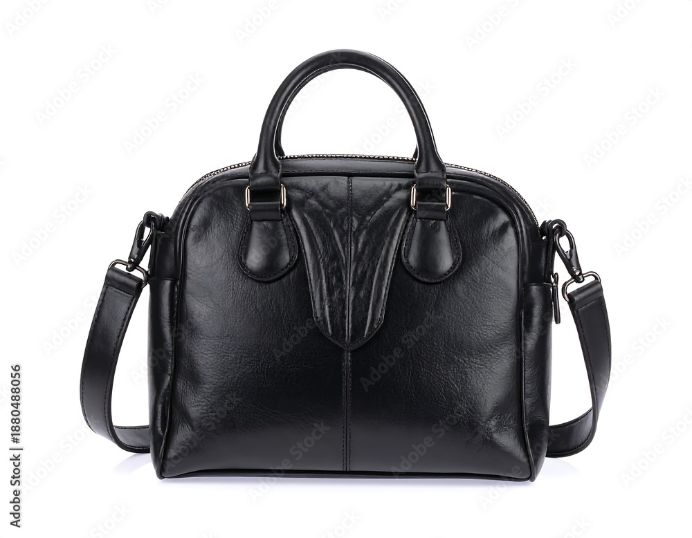 Naklejka premium A sleek, black leather handbag with a structured design and shoulder strap