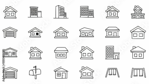 Collection of Simple House and Building Icons.