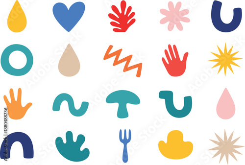 Abstract organic shape icon set vector illustration colorful hand drawn symbols collection for modern creative design