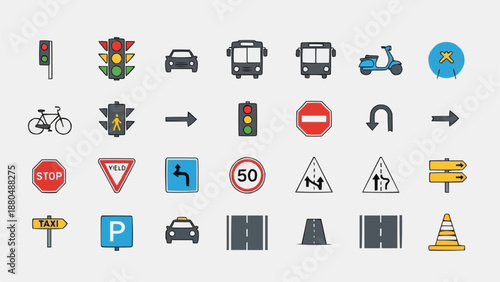 Collection of Traffic and Road Signs Icons.