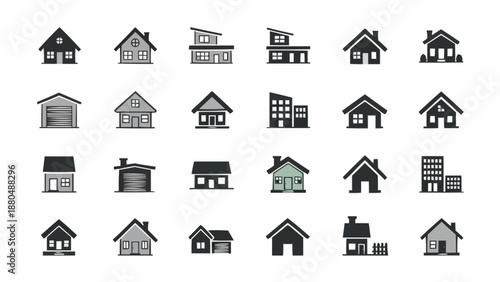 Collection of Diverse House Icons and Building Symbols.