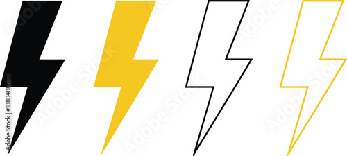 Lightning bolt icon set vector illustration electric power thunder symbol in solid and outline styles
