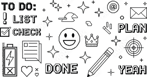 To do list doodle icons vector illustration hand drawn productivity symbols checklist planning elements black outline set