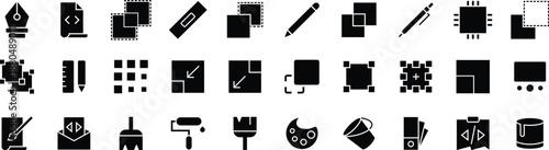 Design System, Editing, and Developer Tools Solid Icon Set – Components, Layout, Coding, Vector Editing, and UI Controls solid icon pack