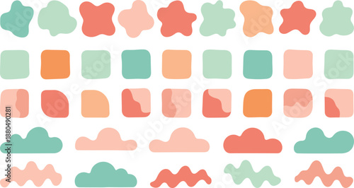 Soft pastel abstract shapes set vector illustration rounded blobs clouds and squares for modern decorative design